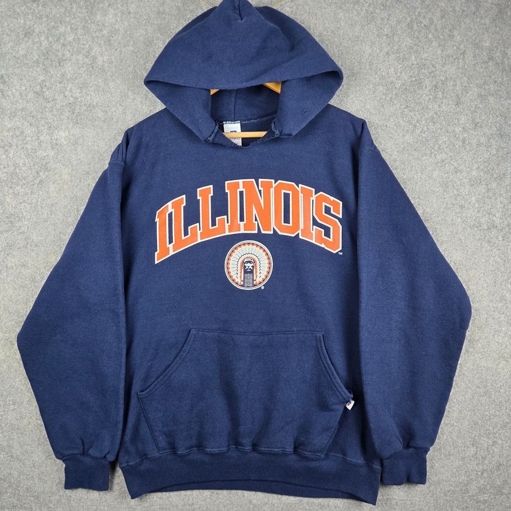 Russell Athletic Illinois Fighting Illini Hoodie Mens Large Blue Vintage Style